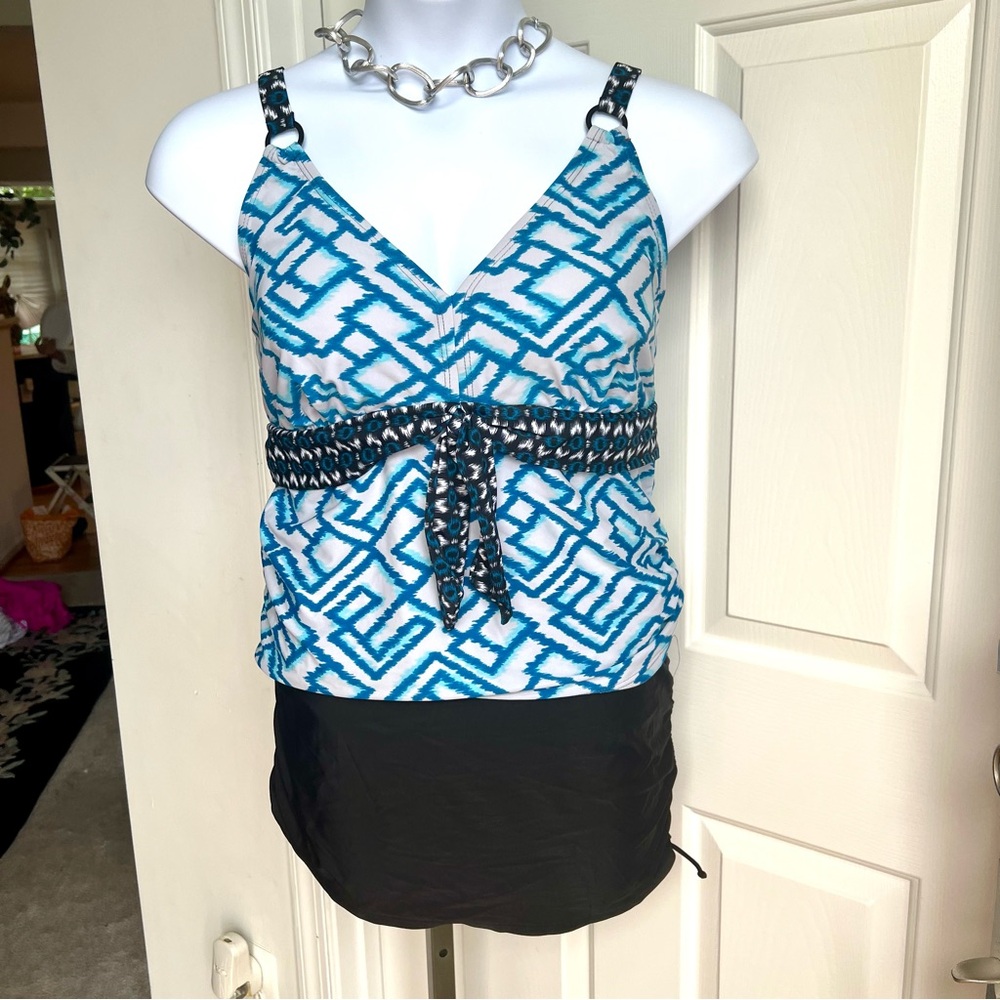 Geometric Blue and Black One Piece Women's Swimsuit